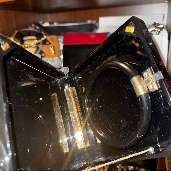 Charlotte Olympia Black Cat Handbag with Gold Accents - Picture 11 of 13